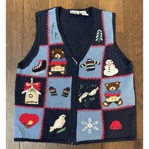 Capacity Women Ugly Christmas Sweater Vest 1X Teddy Bear Bird‎ Zip